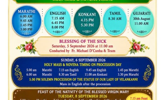 Our Lady of Velankanni Irla novena 26 timings